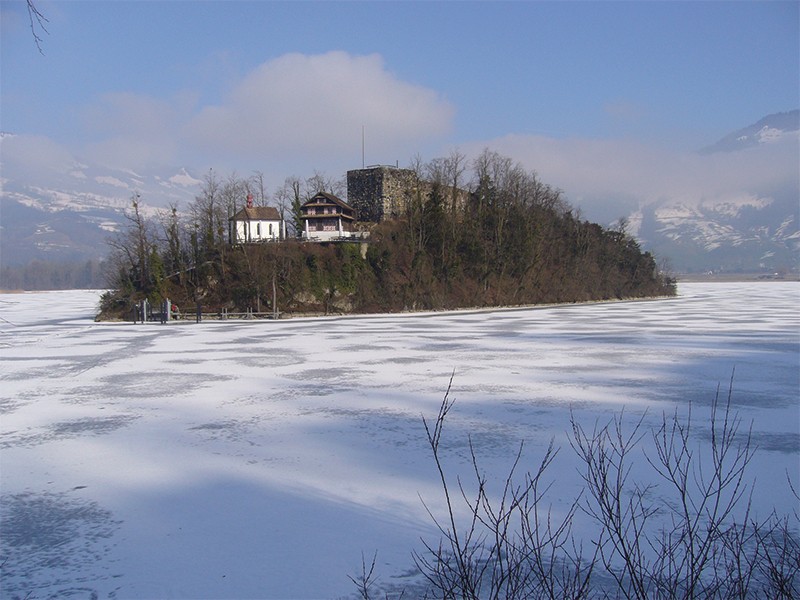 Die geschichtsträchtige Insel Schwanau ist im Winter nicht bewohnt. Bild: Werner Nef