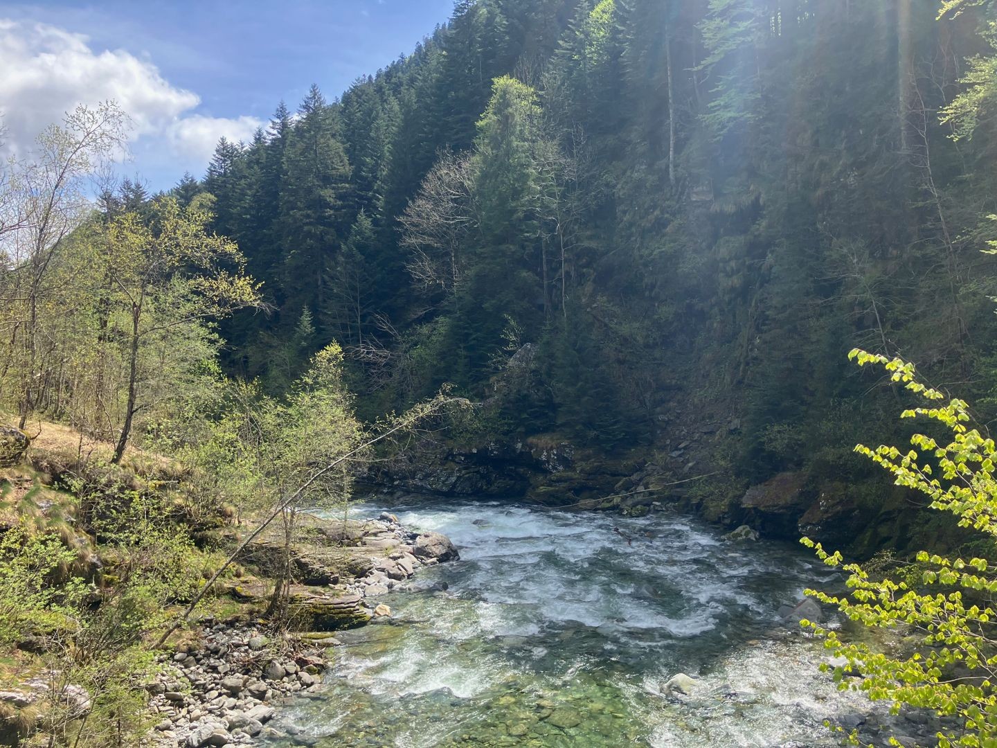 Wilder Bach in engem Tal: der Isorno tief unterhalb von Spruga.