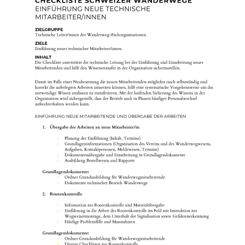 Checkliste Einführung neue technische Mitarbeitende