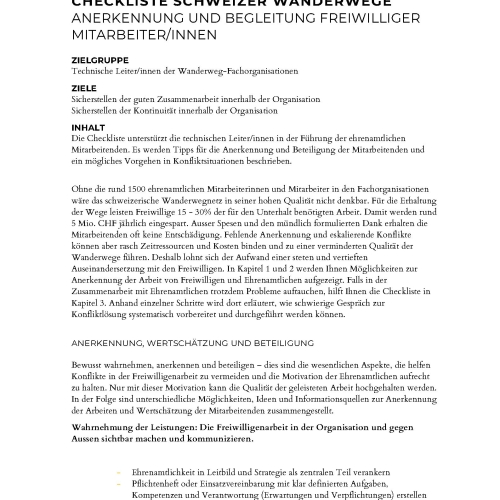 Liste de contrôle pour la reconnaissance et le soutien des volontaires (en allemand)