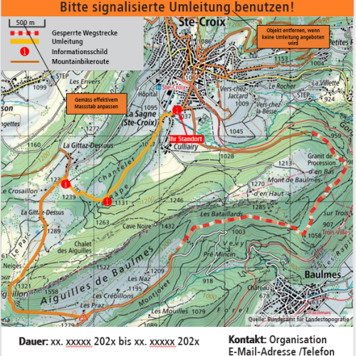 Modèle de panneau d'information sur la fermeture de l'itinéraire VTT