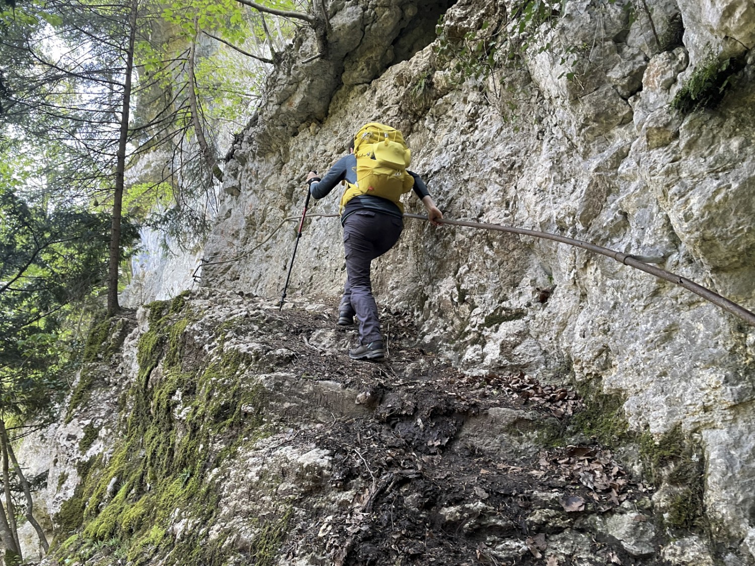 Handläufe helfen auf dem Bergwanderweg Richtung Orbe. Bild: Rémy Kappeler