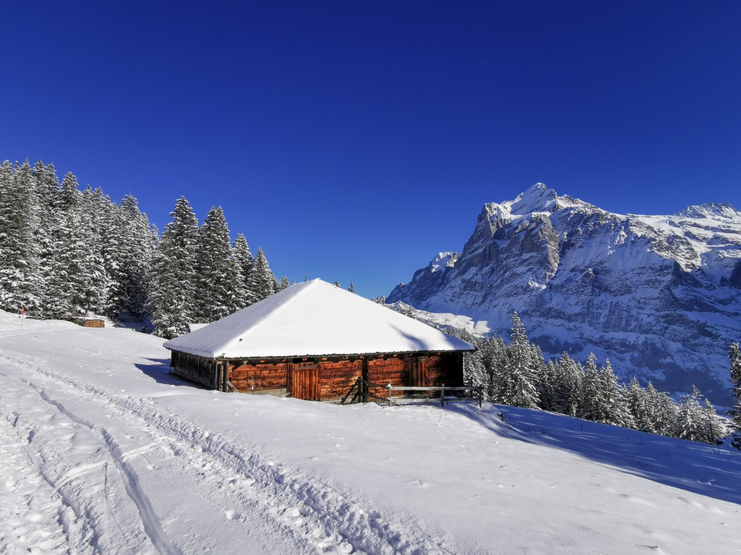 Le Wetterhorn à l’arrière de la cabane de Nodhalten. Photo: Andreas Staeger.