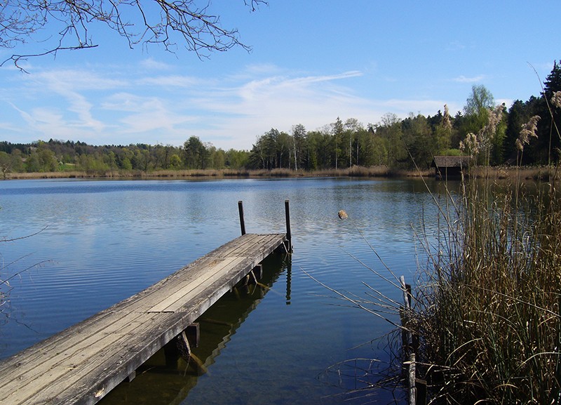 Rastplatz für die Füsse: Badesteg am Husemer See. Bild: Werner Nef