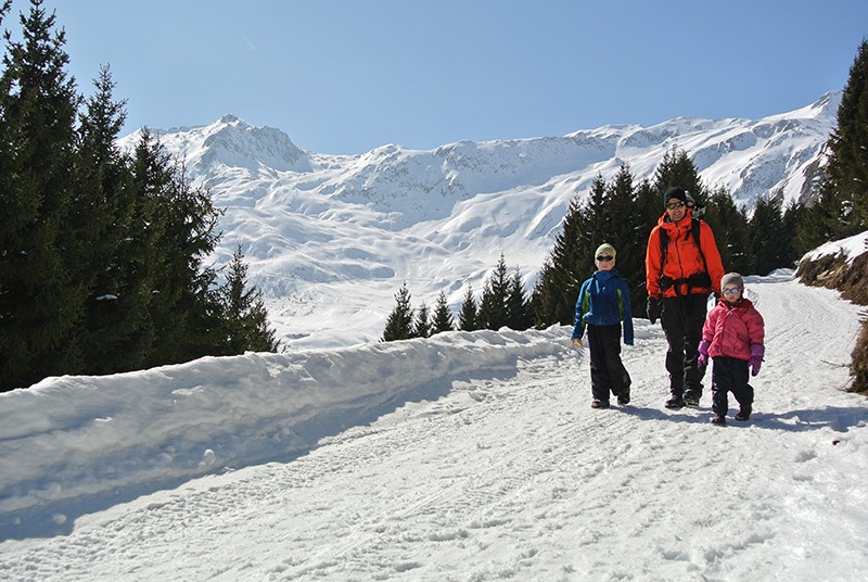 Soleil, sommets enneigés et tranquillité sont au rendez-vous sur le chemin vers Milez. Photo: Nathalie Bürki
