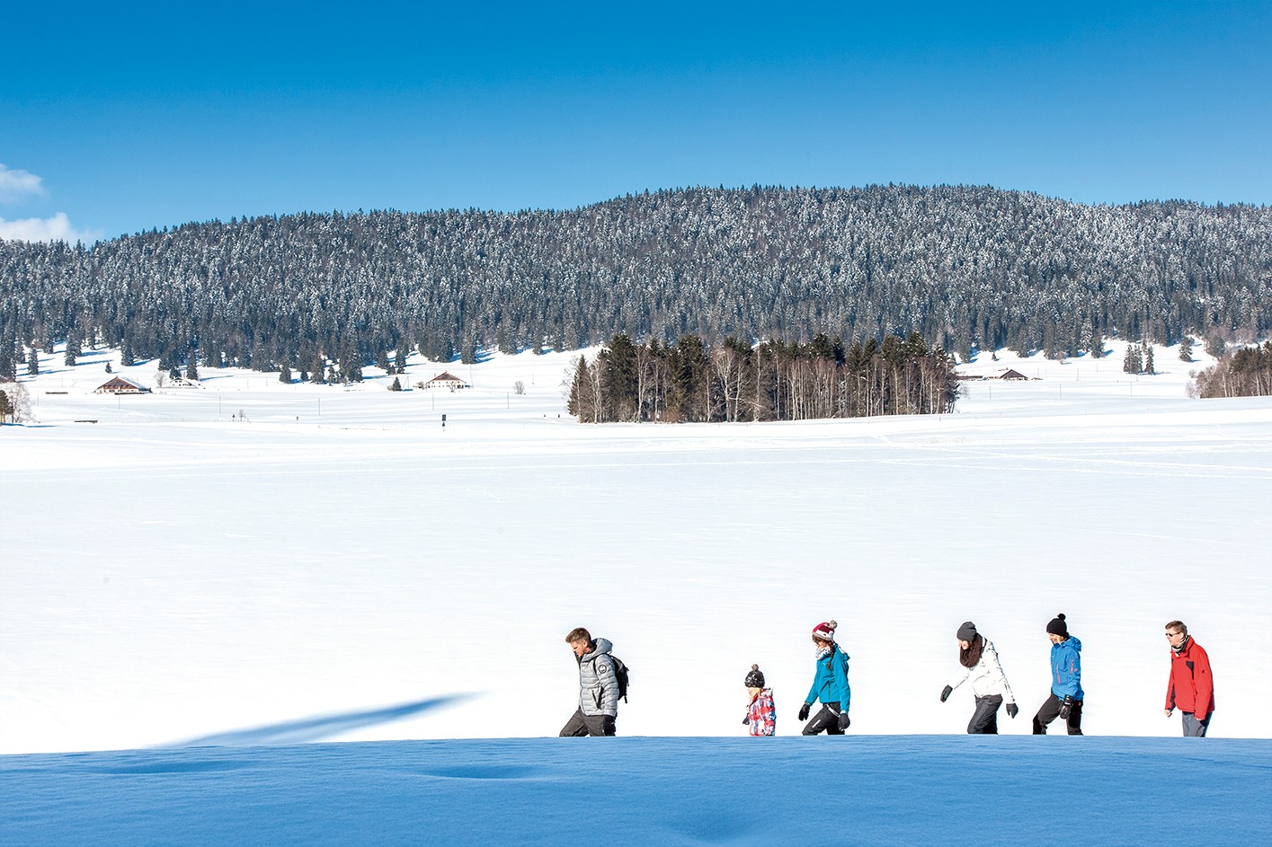 Unterwegs auf der weissen Hochebene von La Brévine. Bild: Guillaume Perret