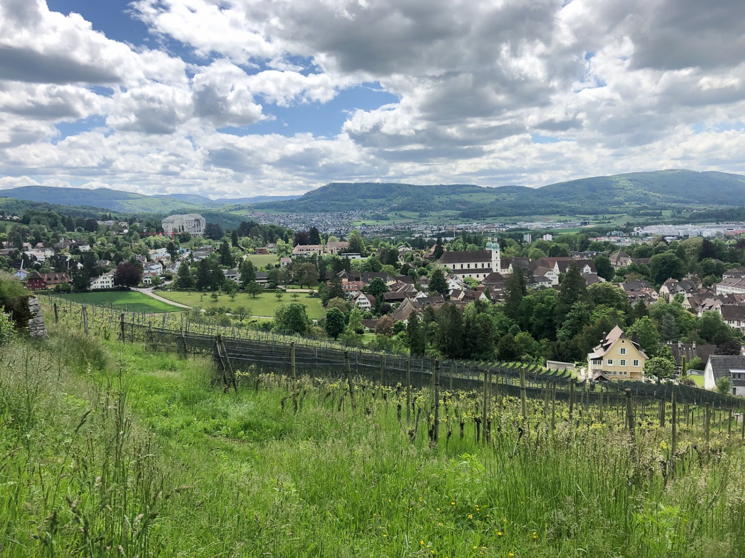 Bella veduta su Arlesheim e Dornach. Sullo sfondo si intravede l’imponente edificio del Goetheanum. Foto: Thomas Gloor