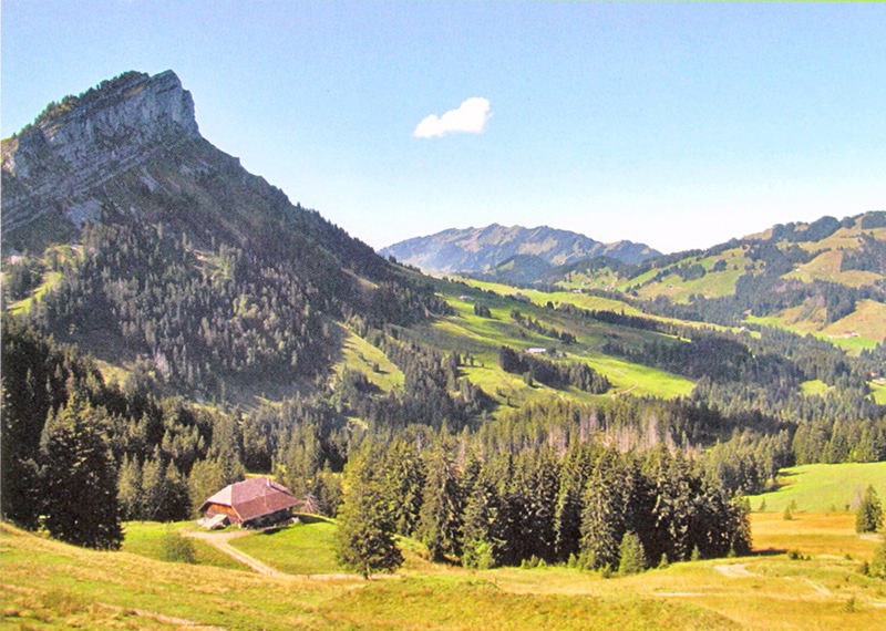 Blick vom Schimbrg Bad auf das Tal der Kleinen Entlen; links die Äbnistetteflue. Bild: Andreas Staeger