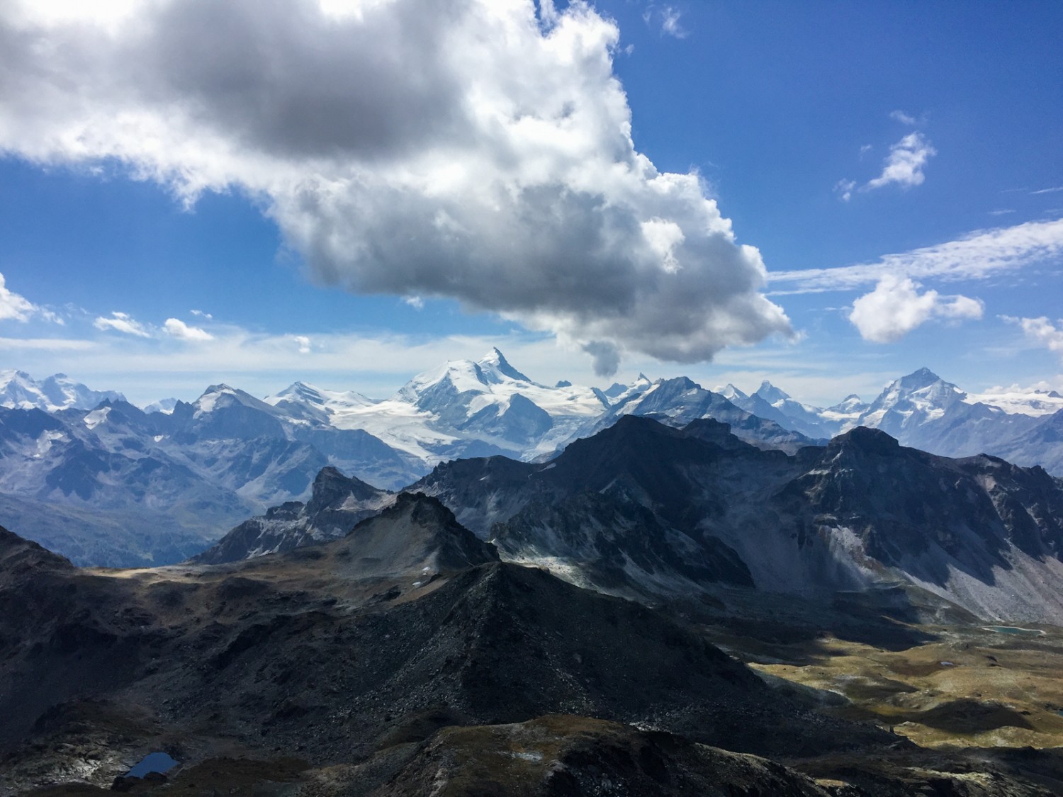 Une vue splendide: le Weisshorn est le sommet le plus haut, on aperçoit le Cervin au fond à droite. Photos: Rémy Kappeler